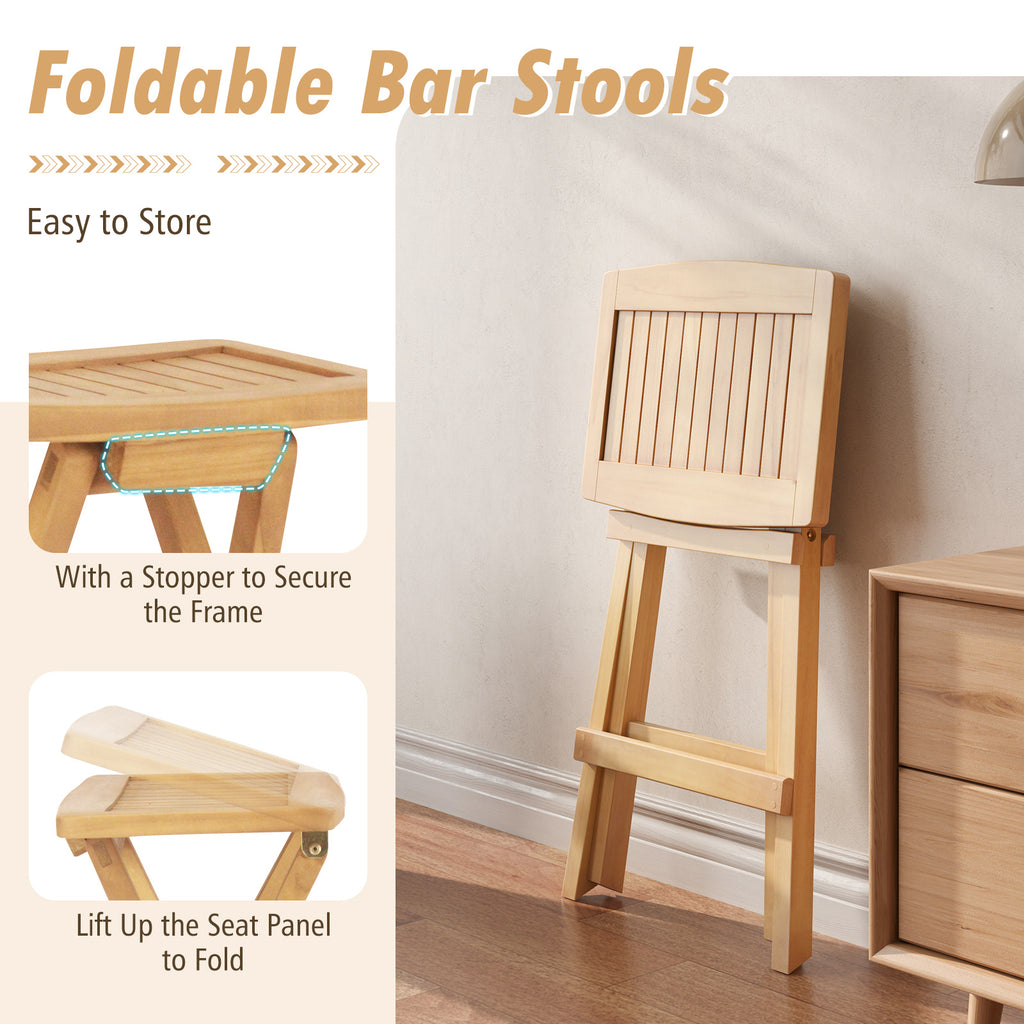Foldable Outdoor Bar Stools, Set of 2 - Teak Wood