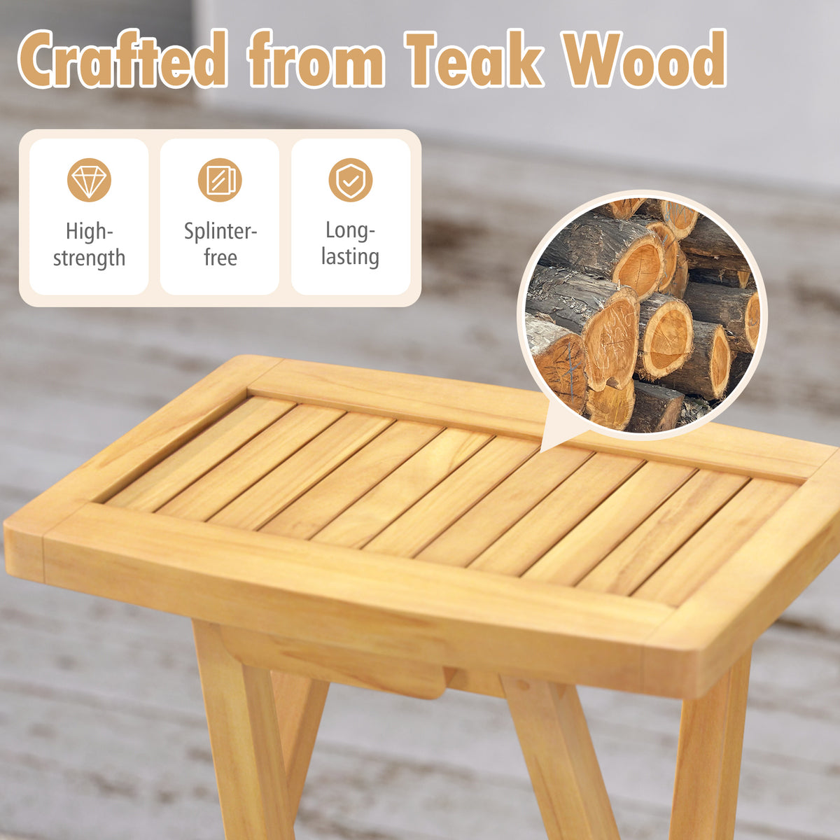 Foldable Outdoor Bar Stools, Set of 2 - Teak Wood