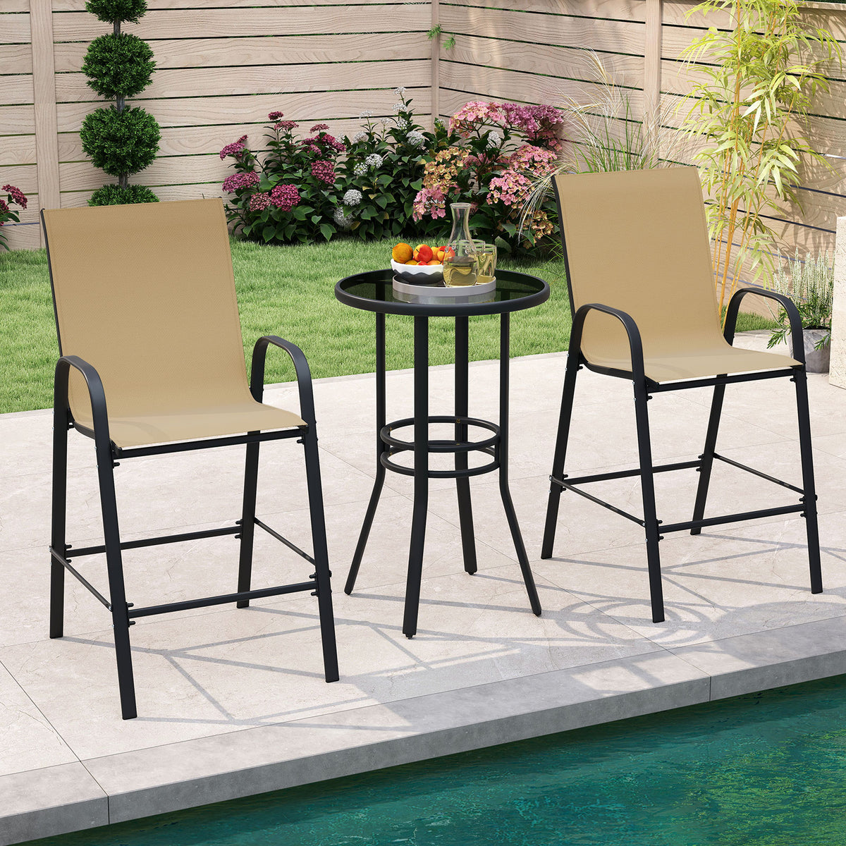 Outdoor Bar Stools Set of 2 29 Inch Fabric Height with Armrests