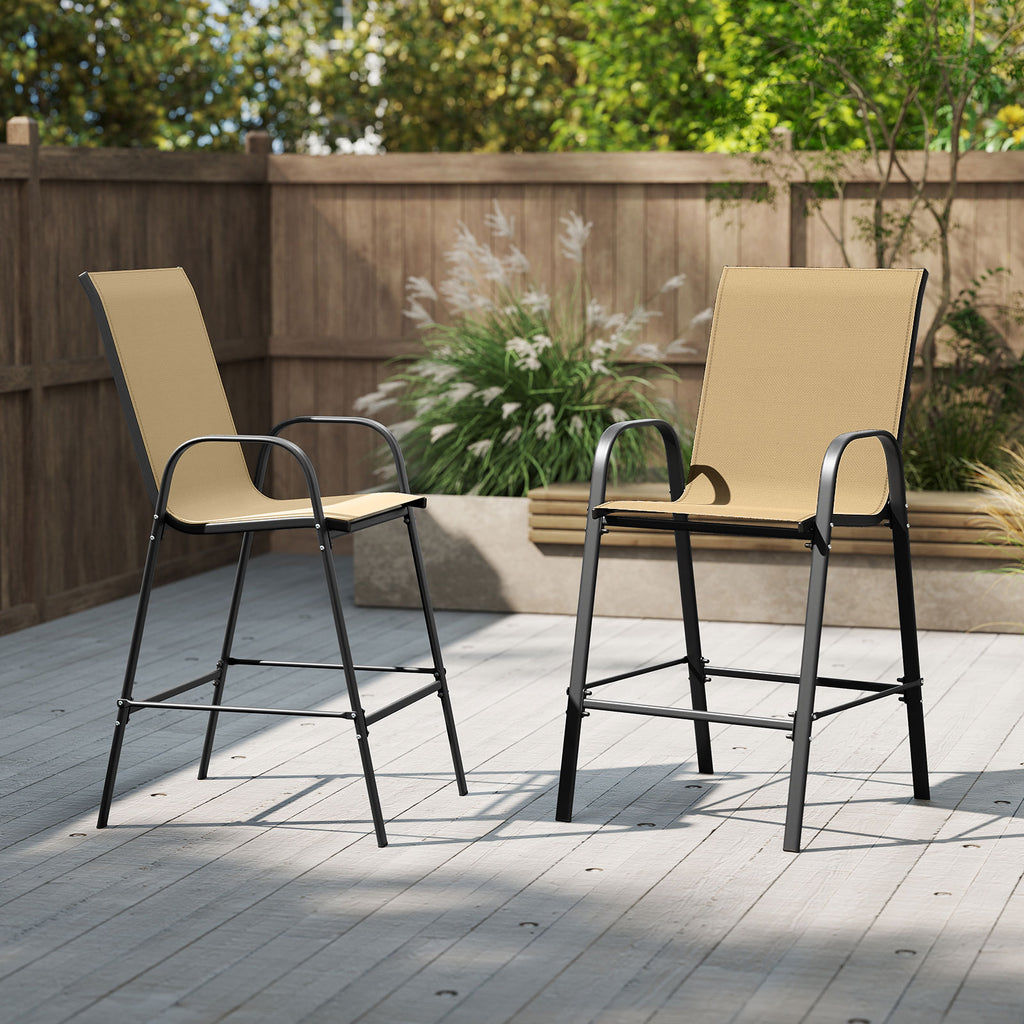 Outdoor Bar Stools Set of 2 29 Inch Fabric Height with Armrests