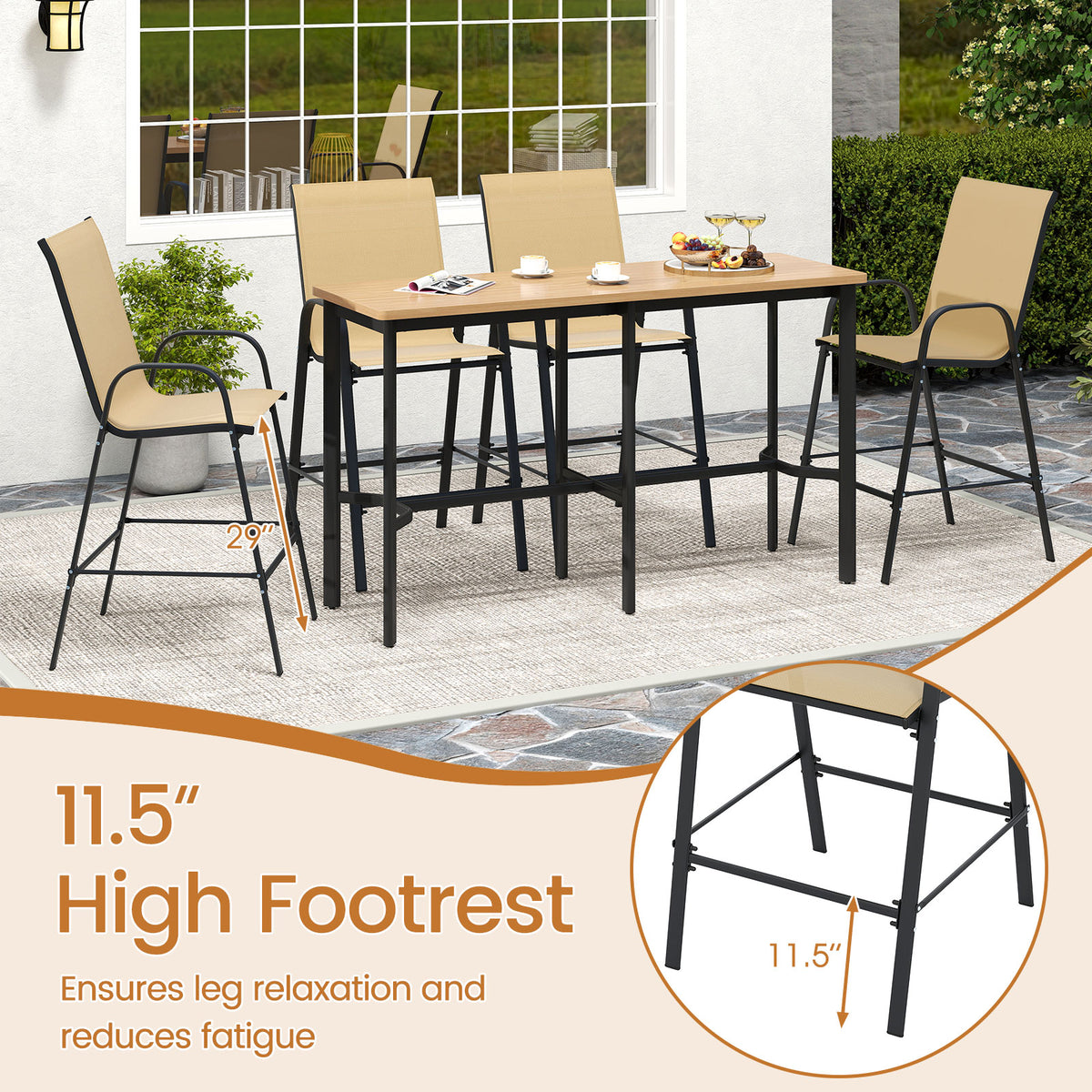 Outdoor Bar Stools Set of 2 29 Inch Fabric Height with Armrests