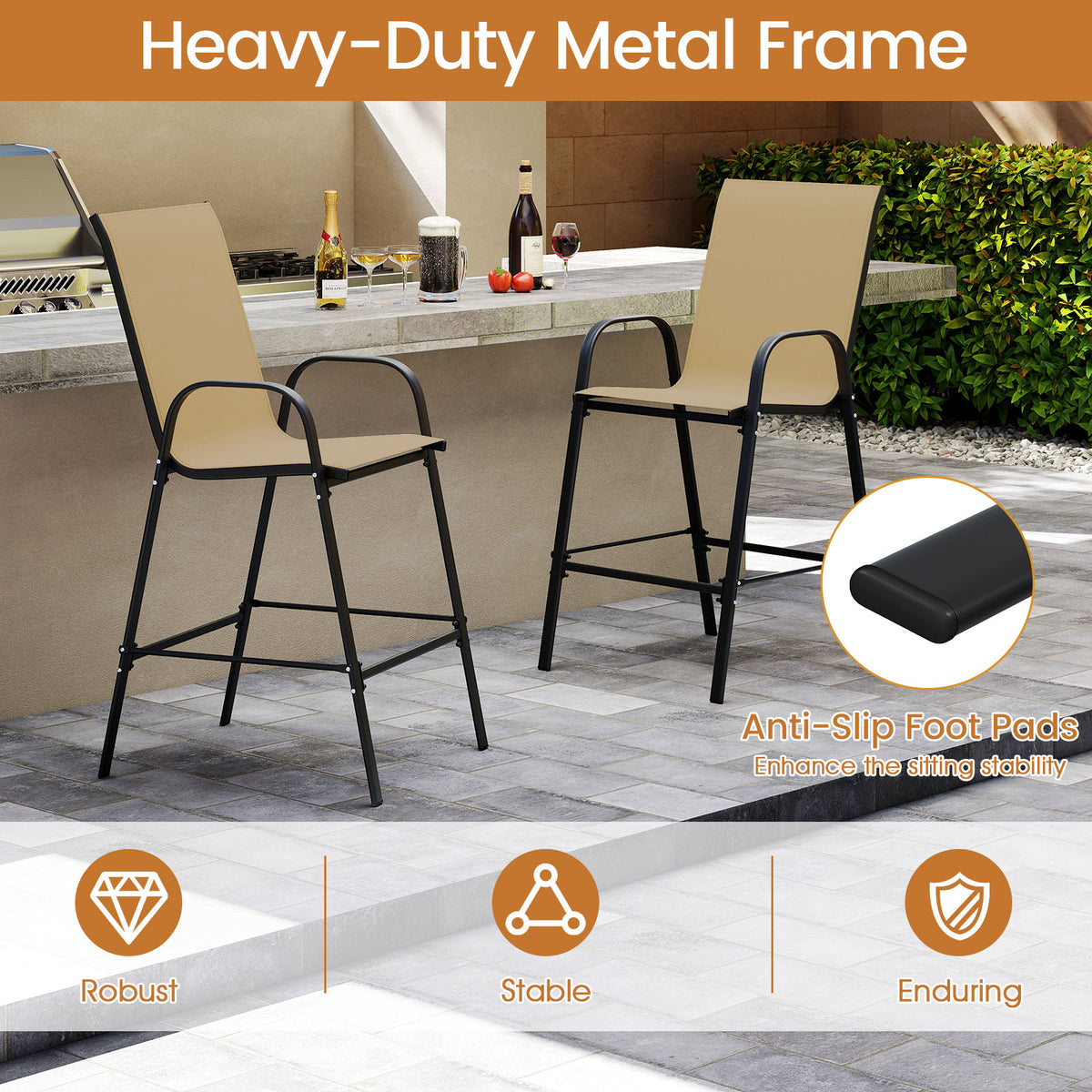 Outdoor Bar Stools Set of 2 29 Inch Fabric Height with Armrests