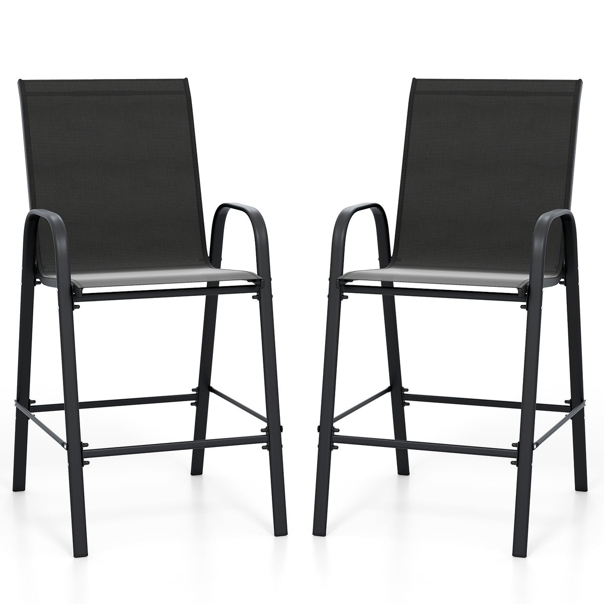 Outdoor Counter Stools Set of 2, Red – 25" Seat Height with Armrests