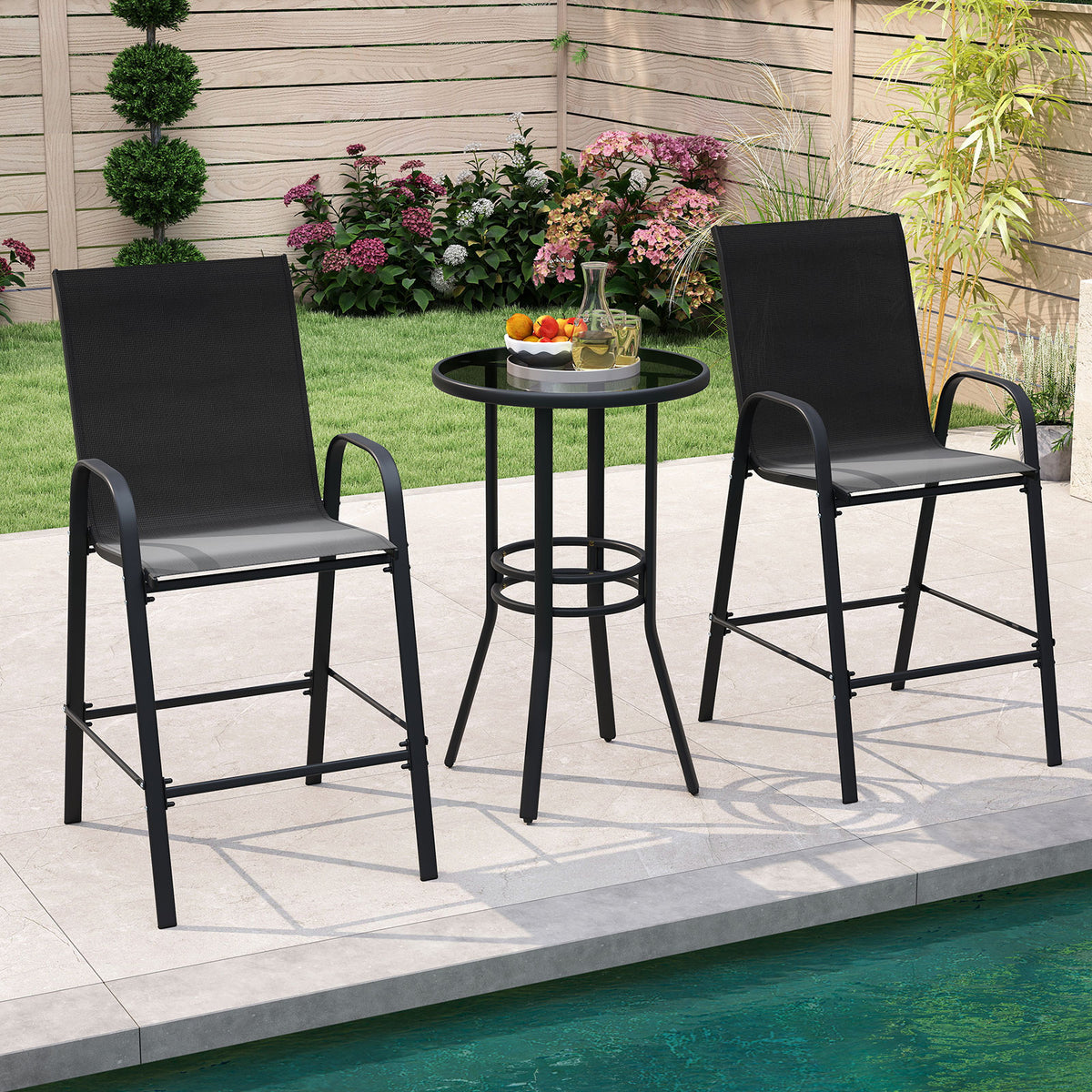 Outdoor Bar Stools Set of 2 29 Inch Fabric Height with Armrests