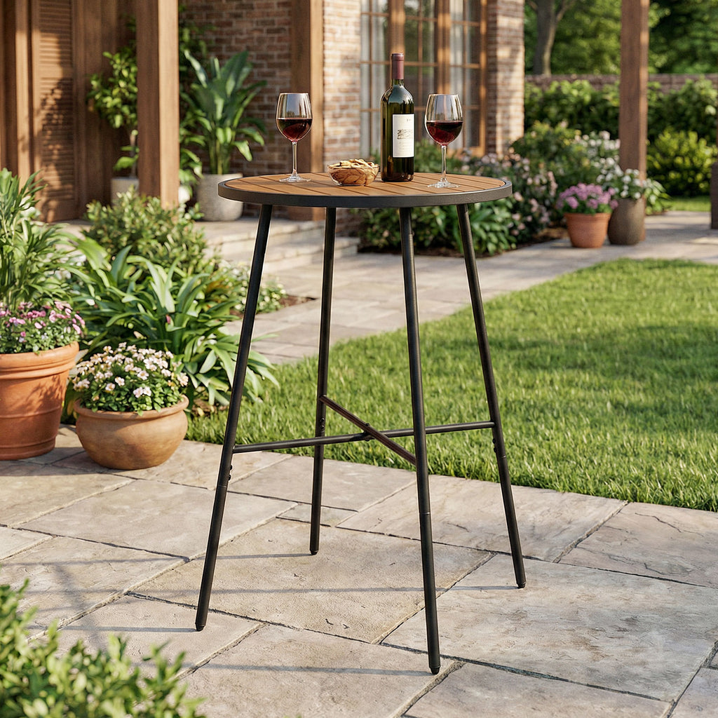 Outdoor Bar Table 41 inch Height Patio Round with Acacia Wood Top and