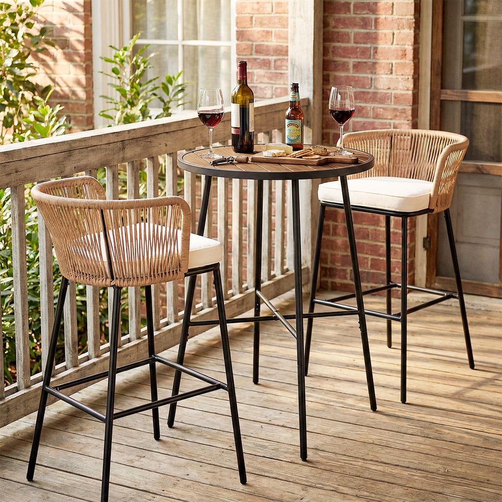 Outdoor Bar Table 41 inch Height Patio Round with Acacia Wood Top and