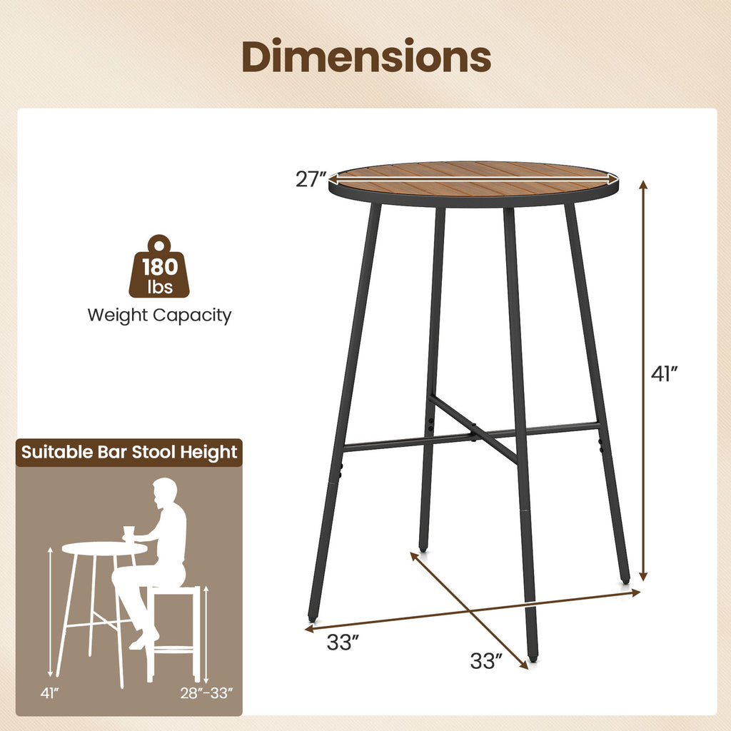 Outdoor Bar Table 41 inch Height Patio Round with Acacia Wood Top and