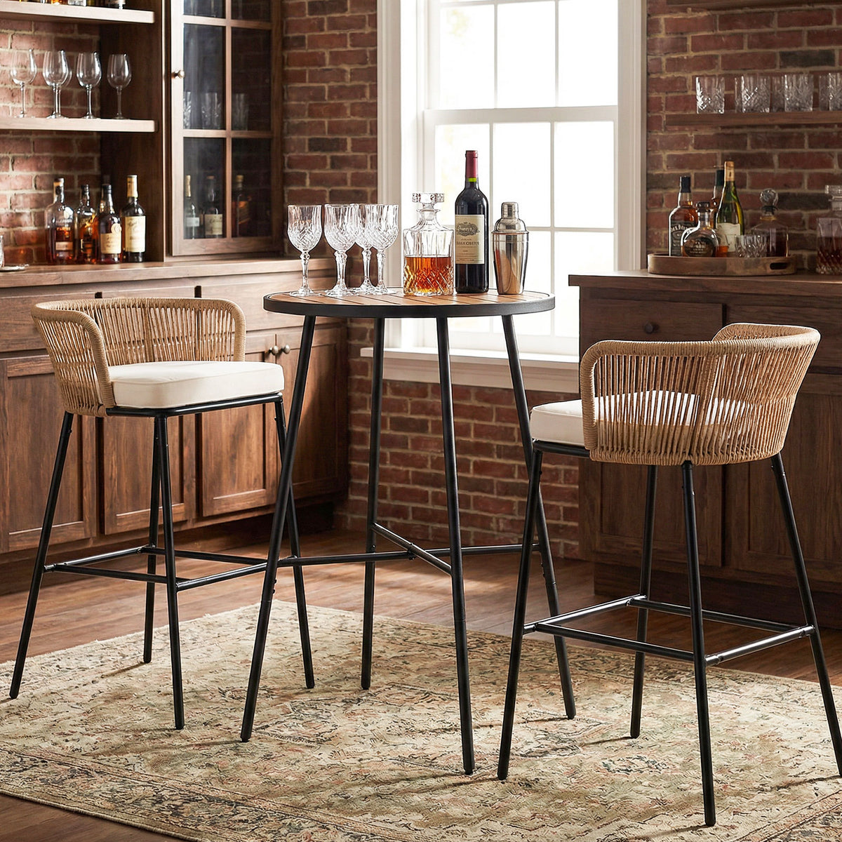 Outdoor Bar Table 41 inch Height Patio Round with Acacia Wood Top and