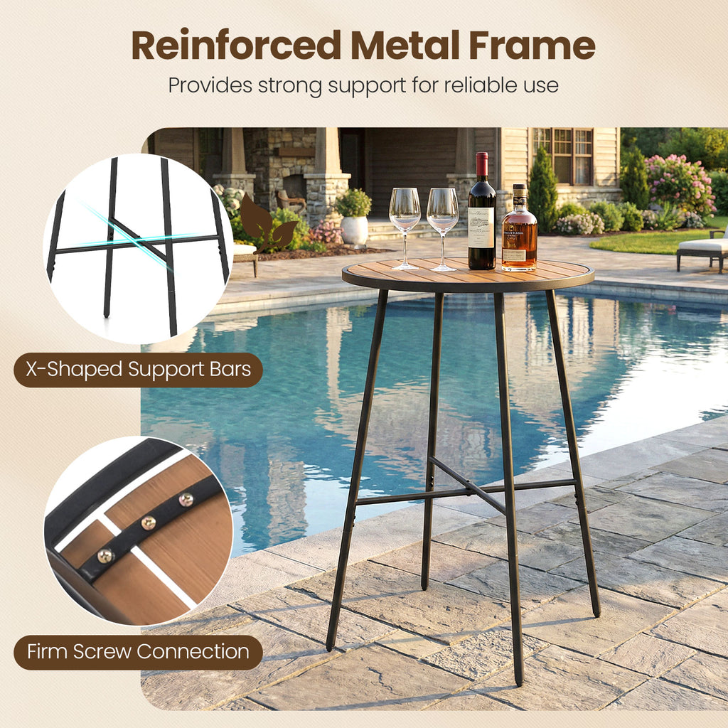 Outdoor Bar Table 41 inch Height Patio Round with Acacia Wood Top and