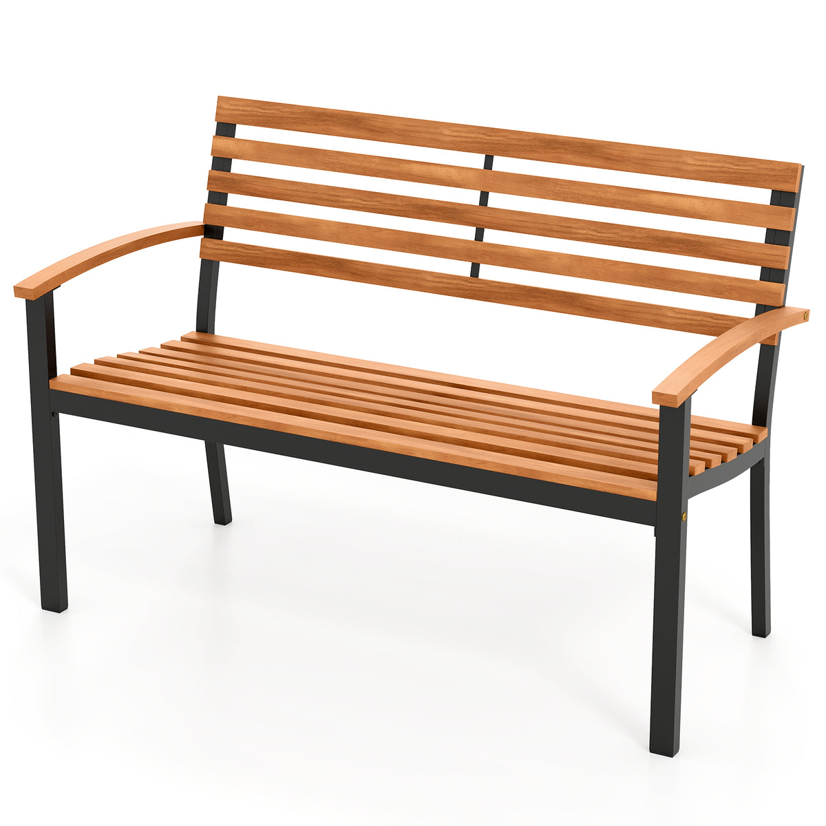 Acacia Wood Patio Bench with Backrest & Armrests