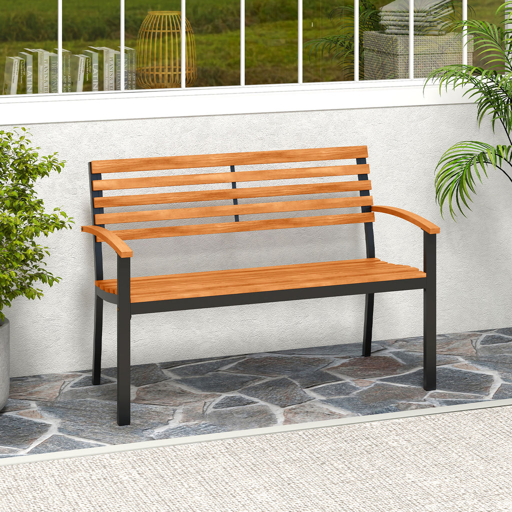 Acacia Wood Patio Bench with Backrest & Armrests