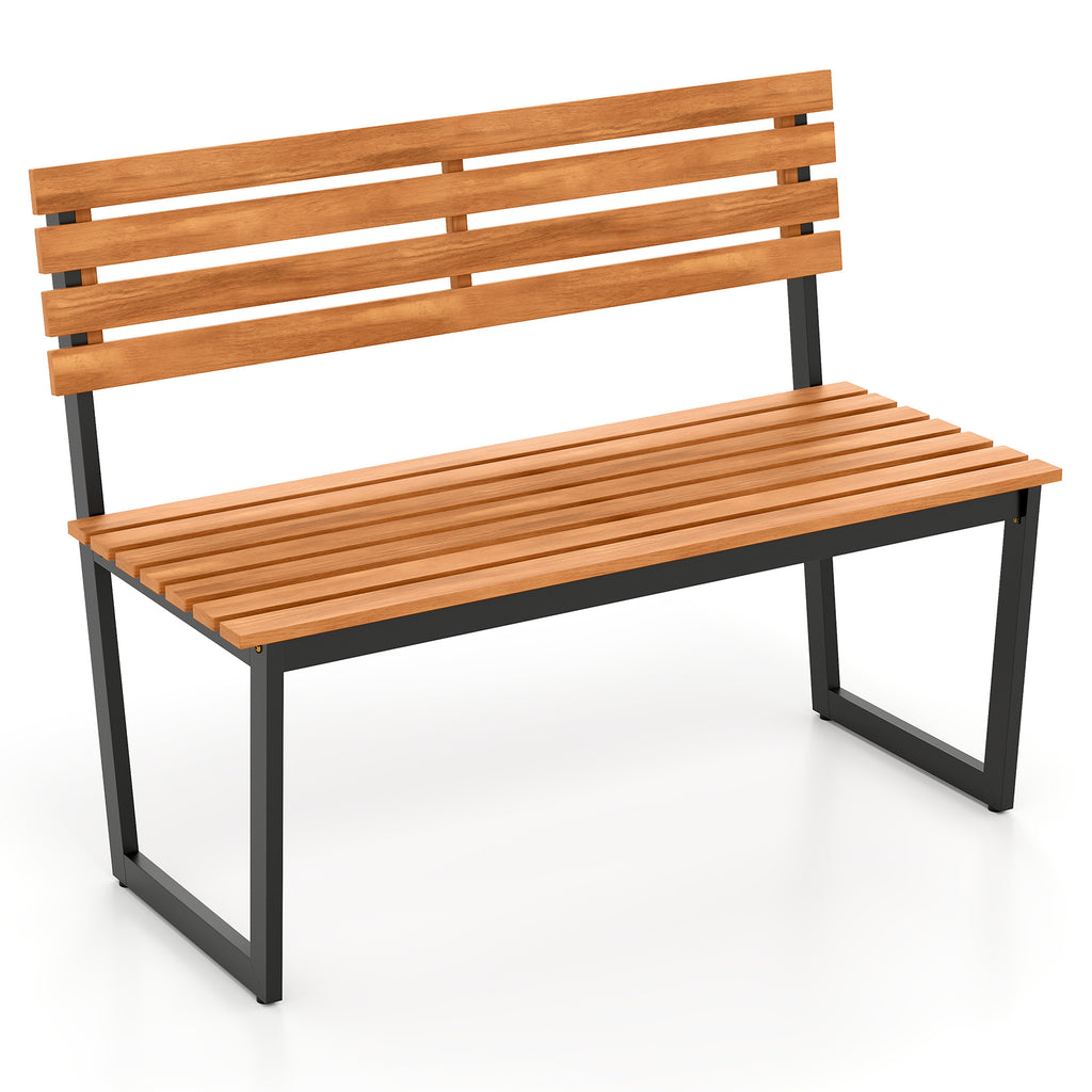 Acacia Wood Patio Bench with Backrest & Armrests