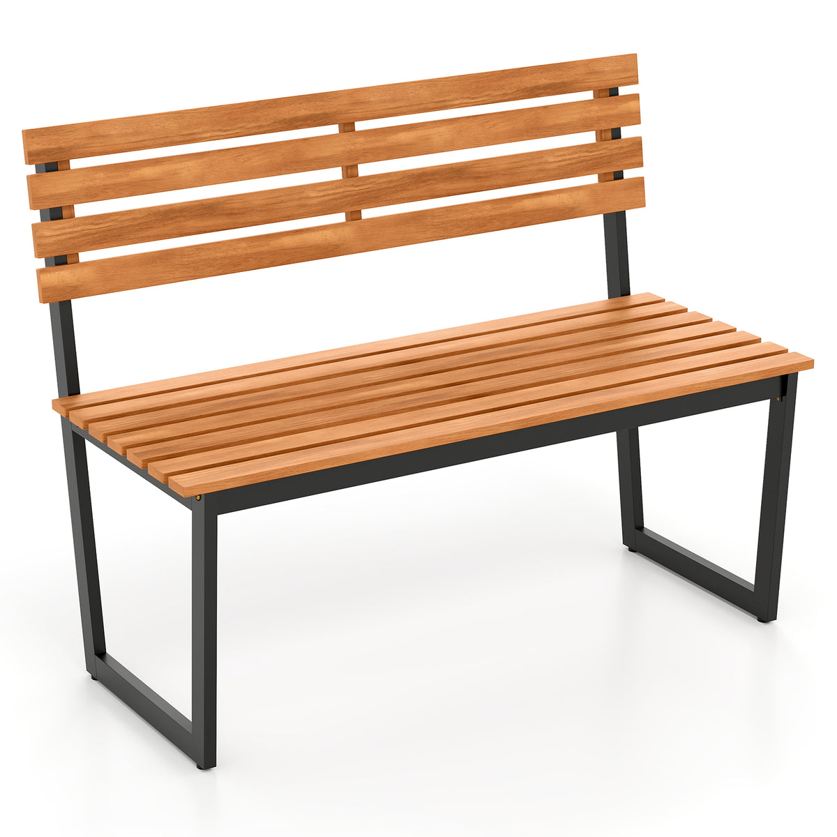 Acacia Wood Patio Bench with Backrest & Armrests