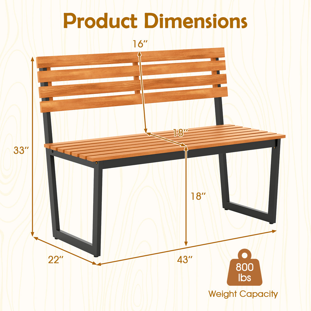Outdoor Bench Acacia Wood Patio Loveseat with Backrest and Heavy Duty