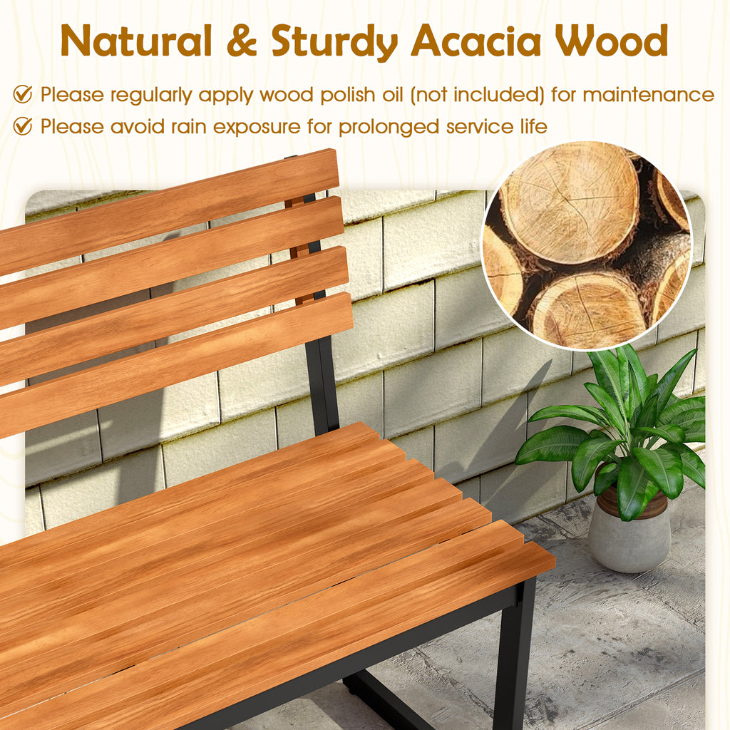 Acacia Wood Outdoor Bench with Backrest – Without Armrests