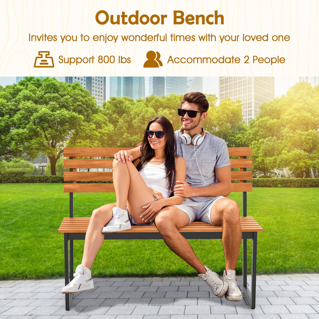 Acacia Wood Outdoor Bench with Backrest – Without Armrests