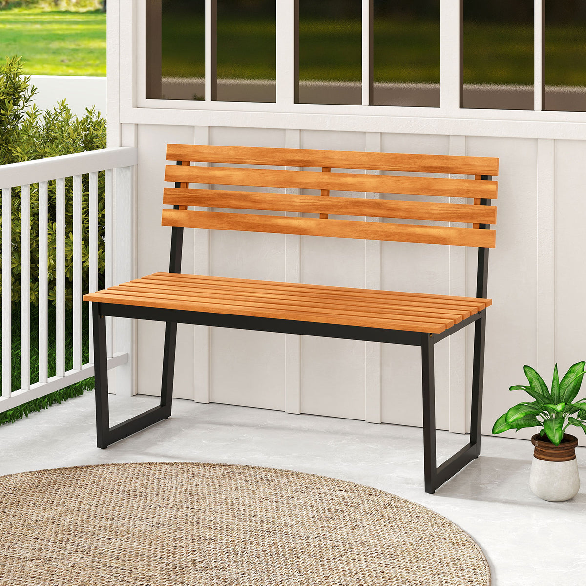 Acacia Wood Outdoor Bench with Backrest – Without Armrests