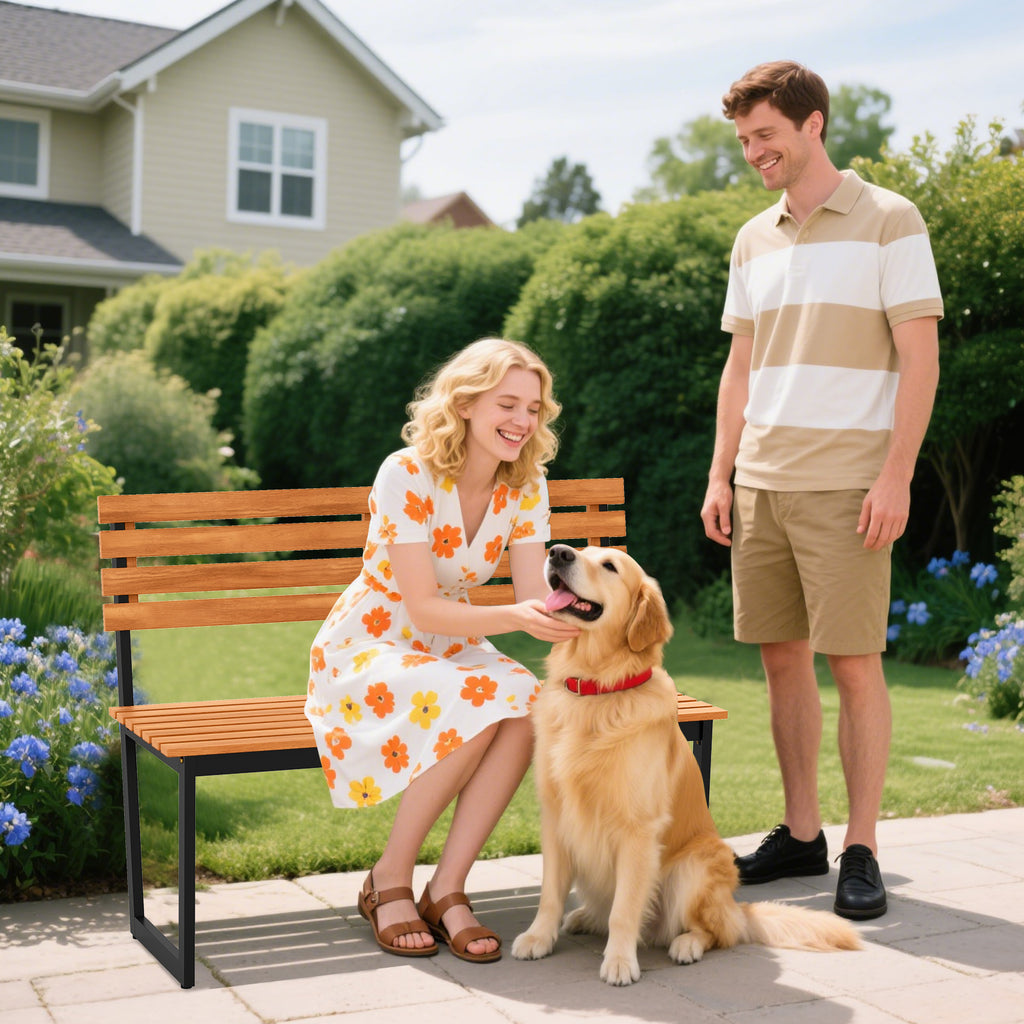 Acacia Wood Outdoor Bench with Backrest – Without Armrests