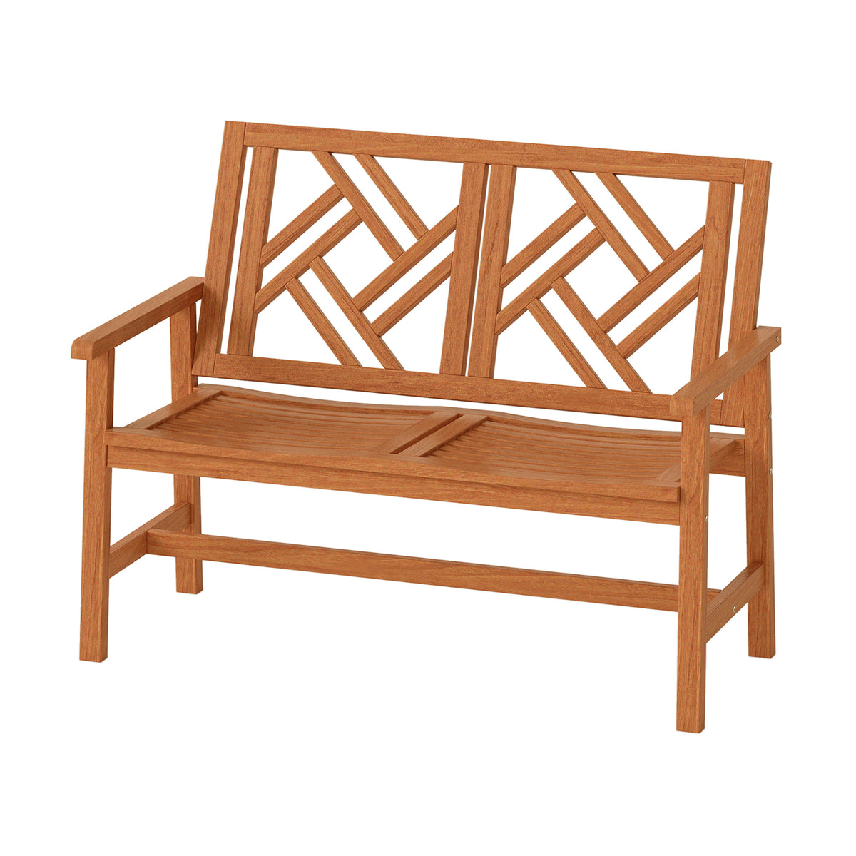 44.5 Inch Outdoor Wood Bench - 2-Person Loveseat with Geometric Backrest