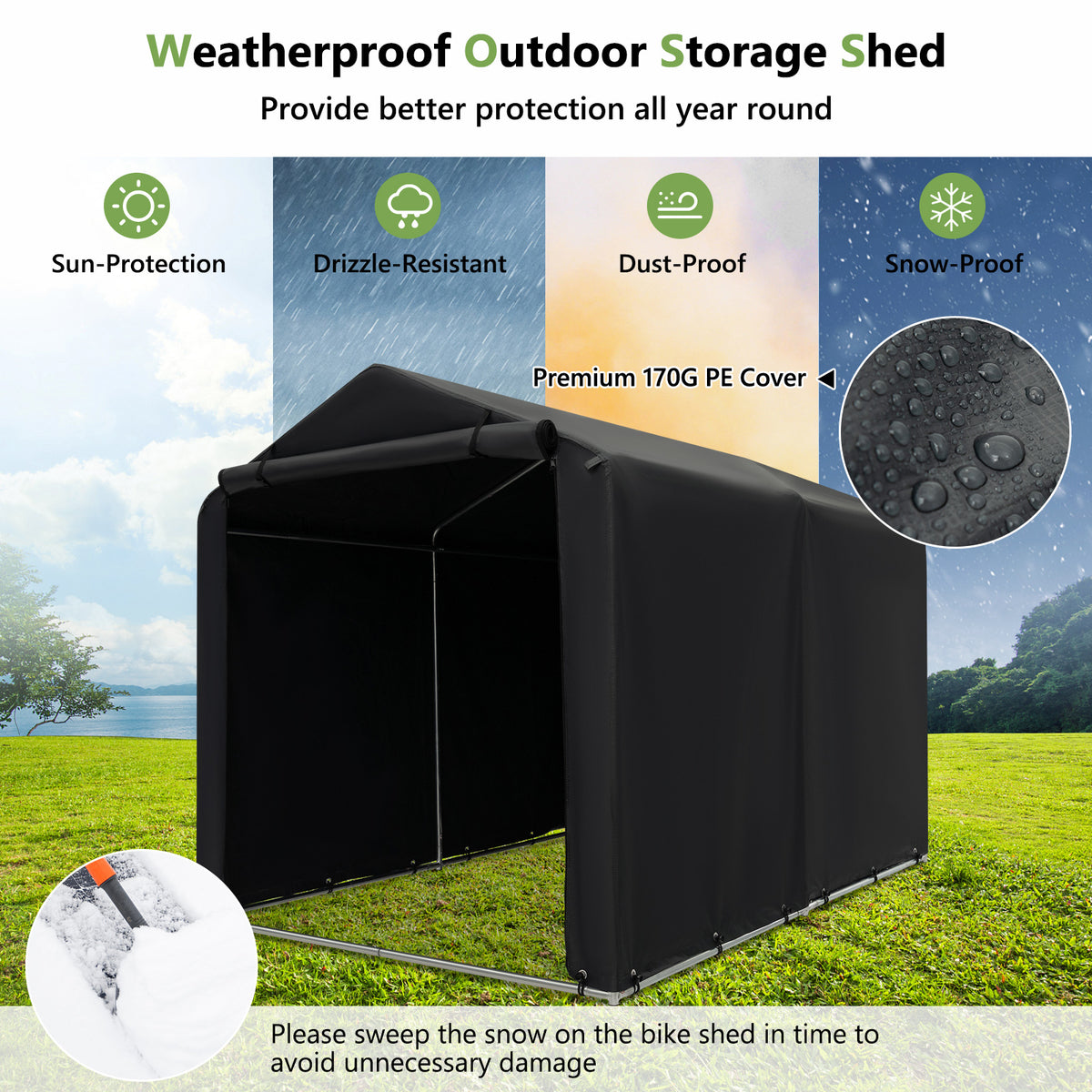 Outdoor Bike Storage Tent 7x5.2FT Waterproof Shelter - Gray