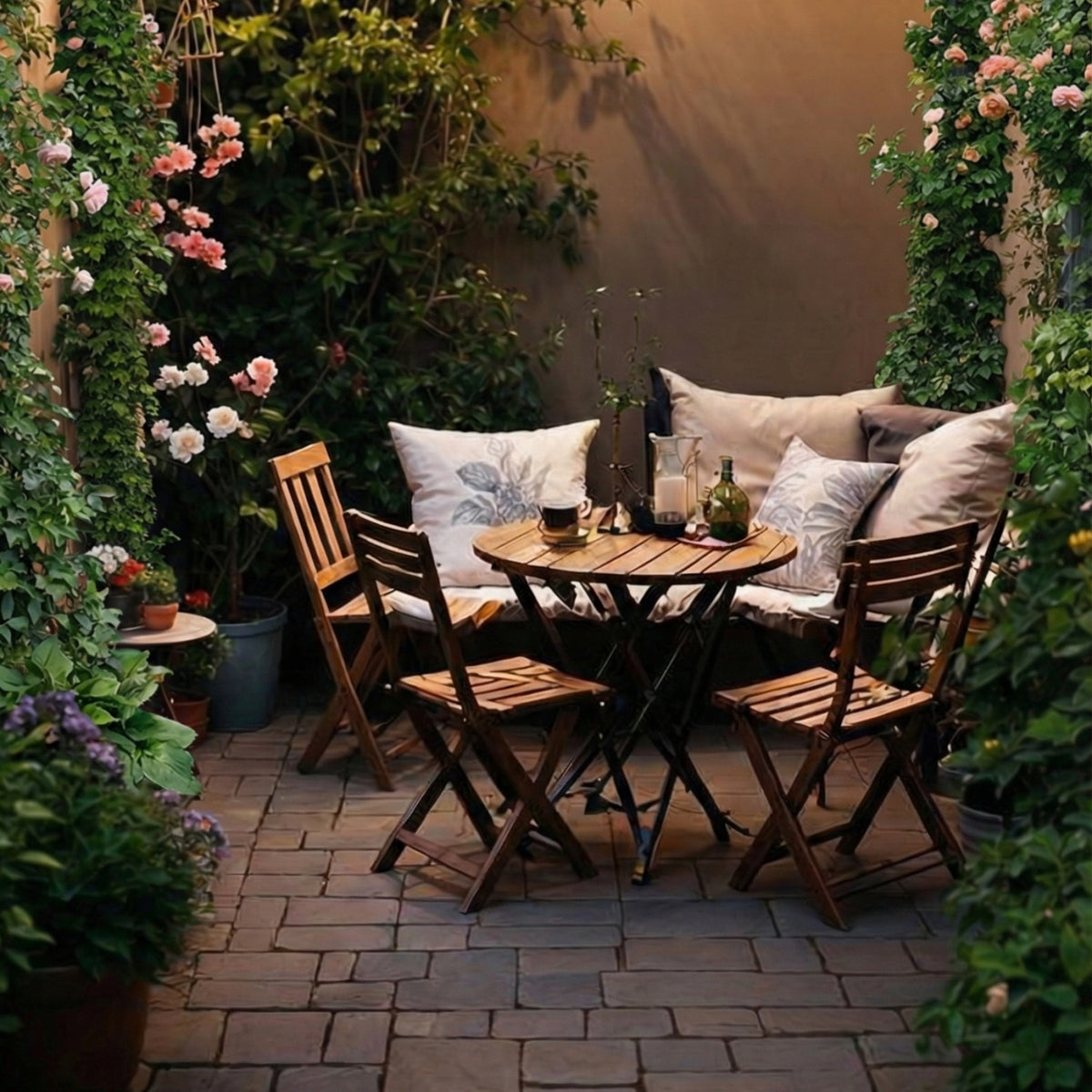 Outdoor Bistro Set with Slatted Seat and Tabletop for Backyard