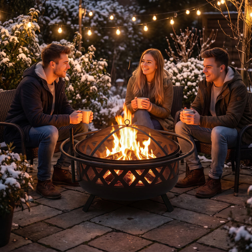 Outdoor Black Fire Pit with Adjustable and Rotatable Grill Grate