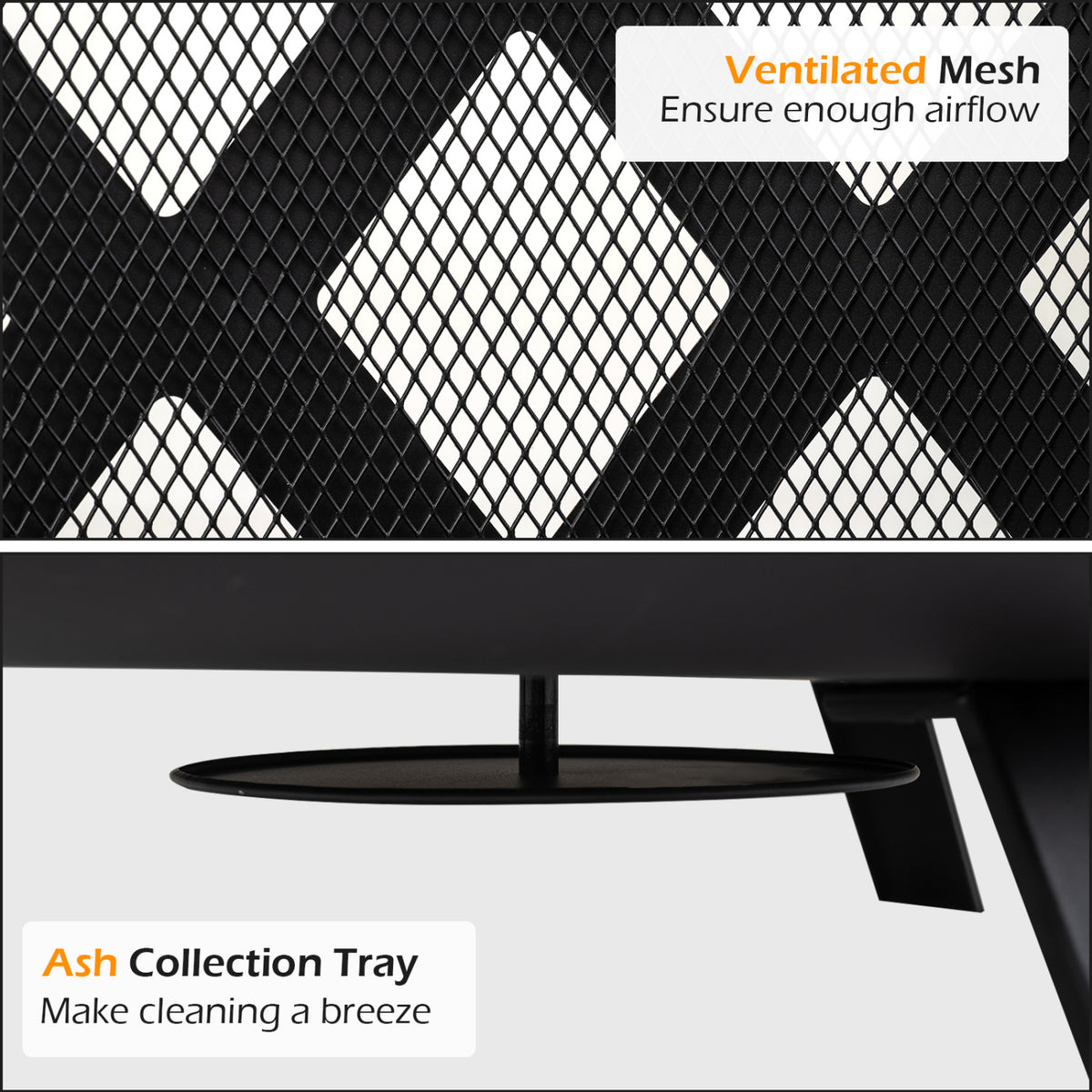 Outdoor Black Fire Pit with Adjustable and Rotatable Grill Grate