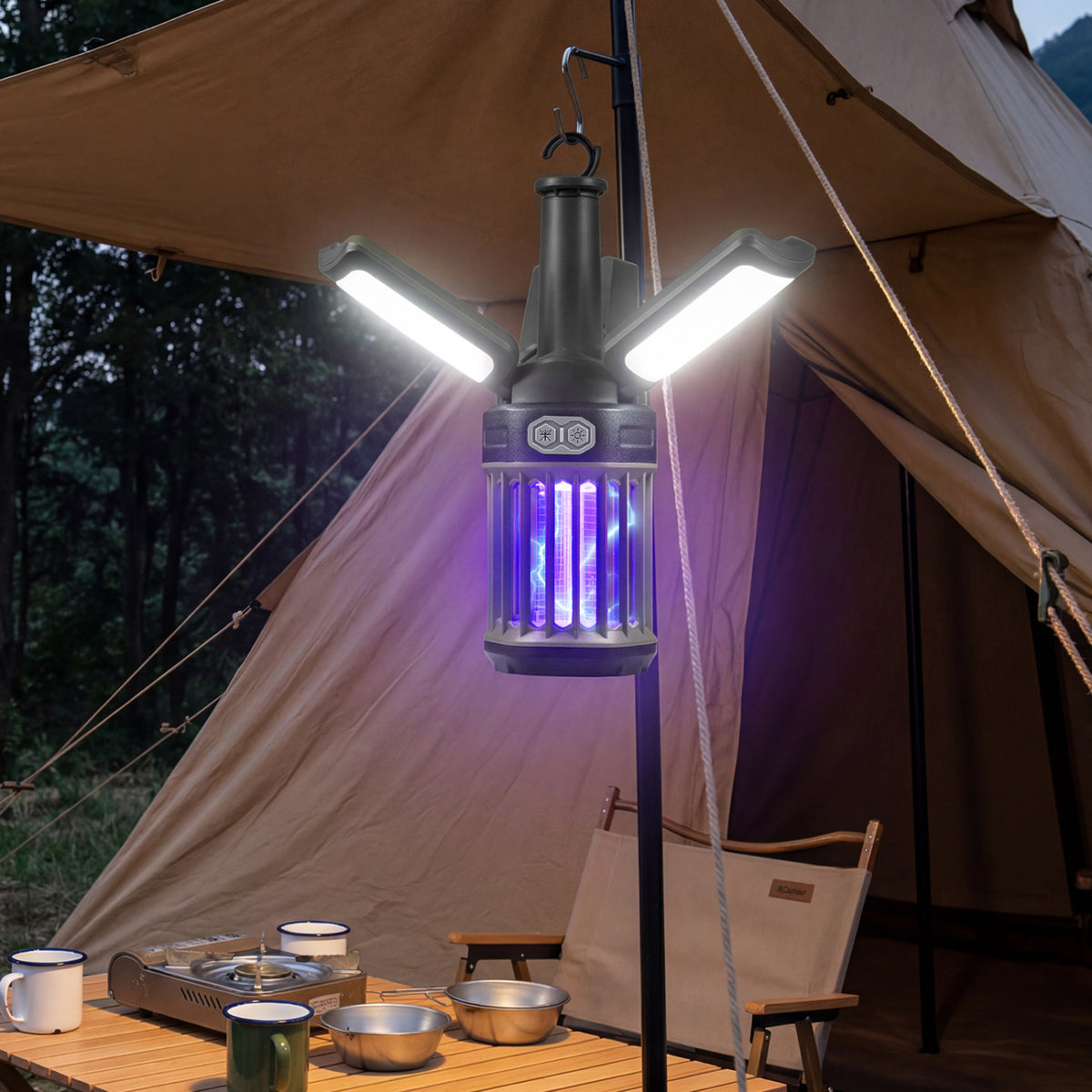 Outdoor Bug Zapper with Foldable Camping Lantern USB-C Rechargeable