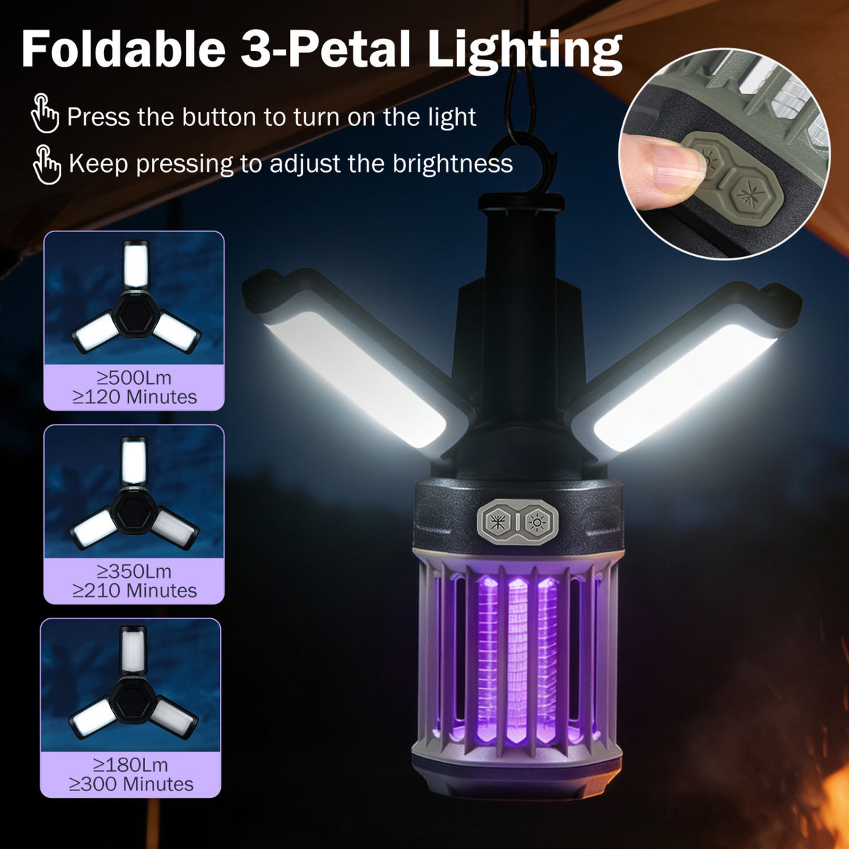 Outdoor Bug Zapper with Foldable Camping Lantern USB-C Rechargeable