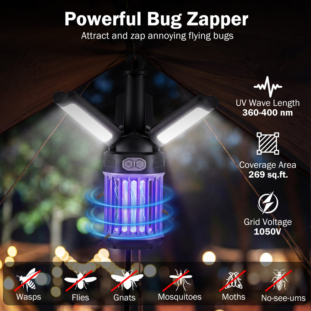 Outdoor Bug Zapper with Foldable Camping Lantern USB-C Rechargeable