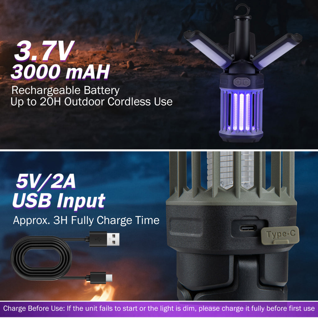 Outdoor Bug Zapper with Foldable Camping Lantern USB-C Rechargeable