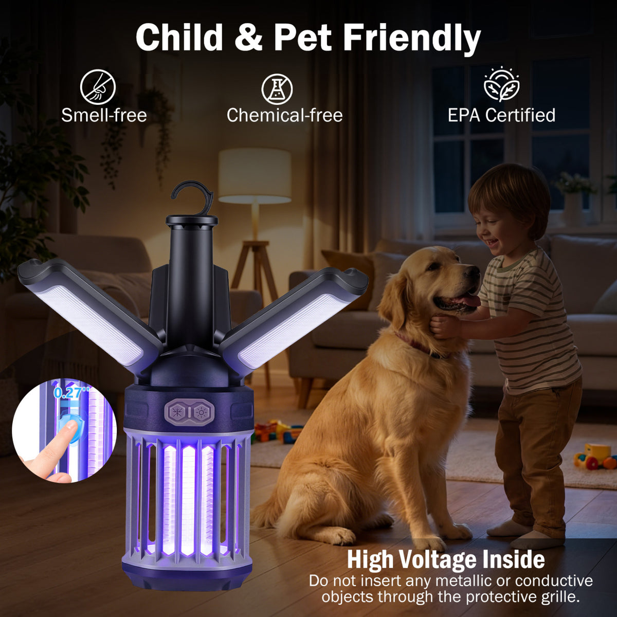 Outdoor Bug Zapper with Foldable Camping Lantern USB-C Rechargeable