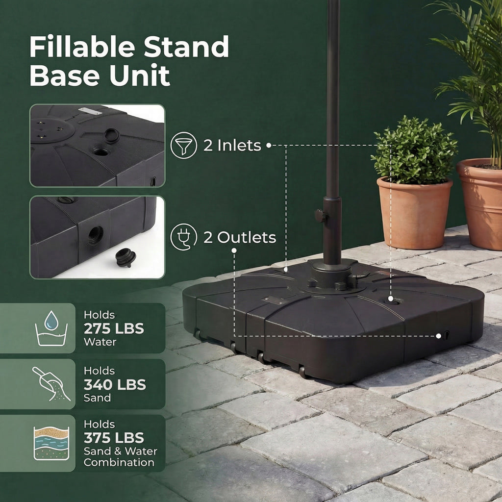 Outdoor Cantilever Umbrella Base Square Water and Sand Fillable