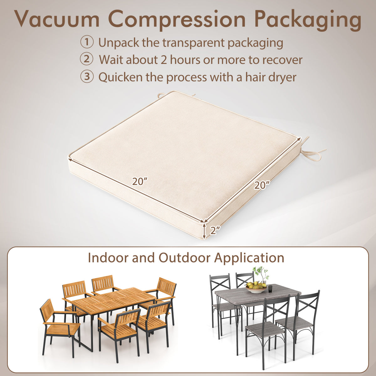 Outdoor Chair Cushion Set of 2 Waterproof Fade-Resistant Olefin Seat