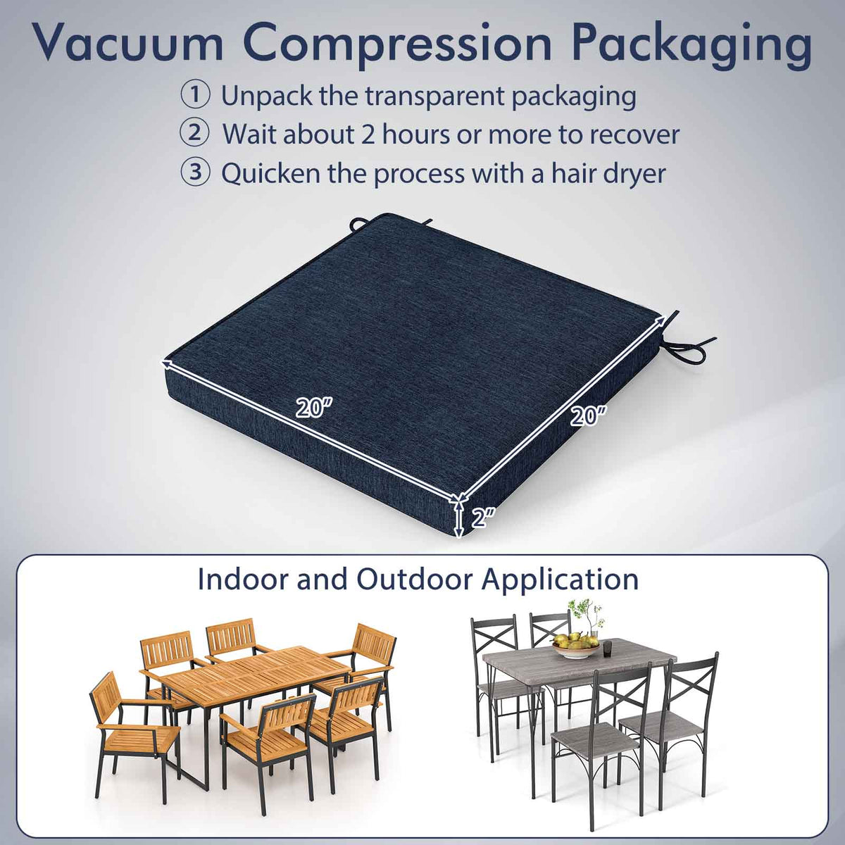 Outdoor Chair Cushion Set of 2 Waterproof Fade-Resistant Olefin Seat