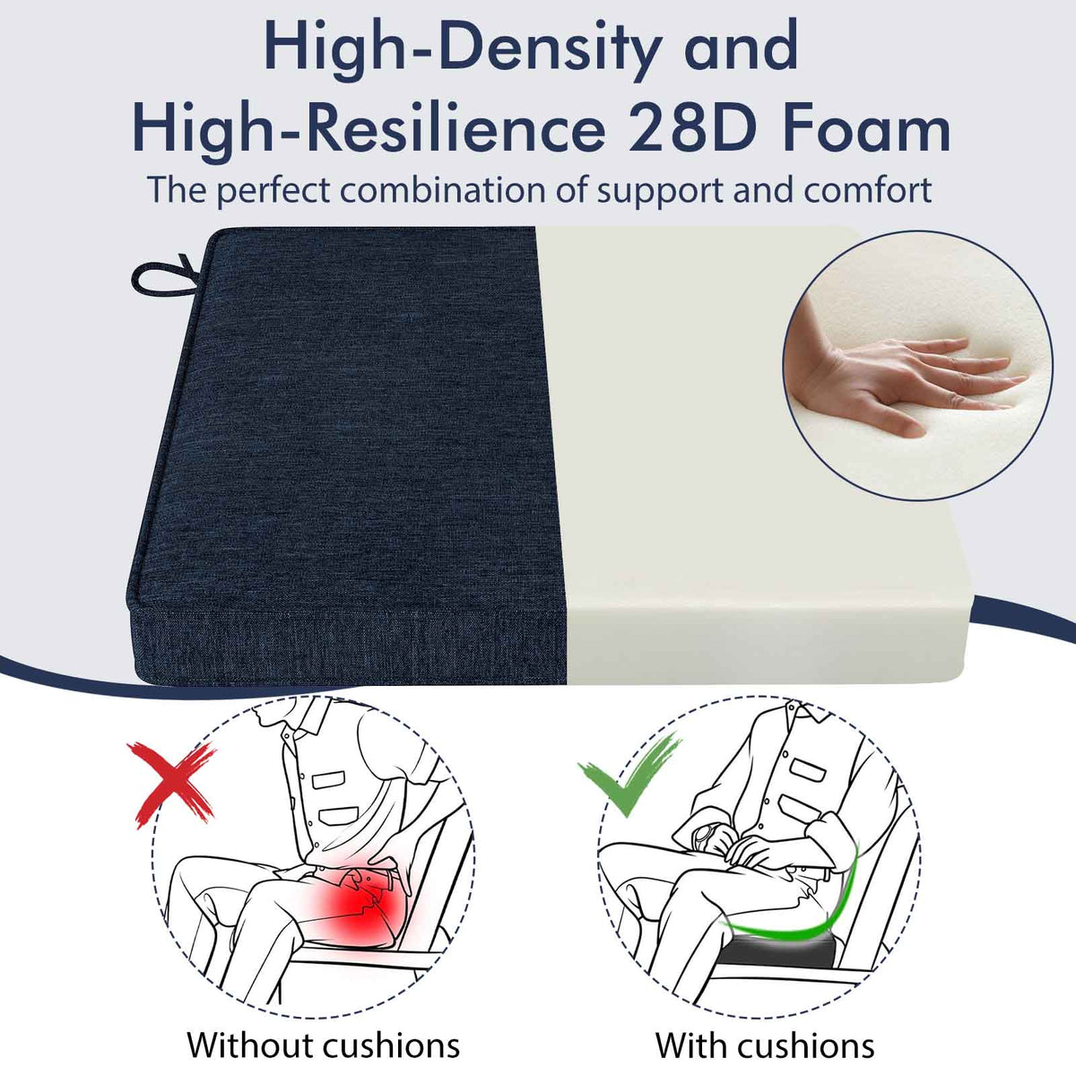 Outdoor Chair Cushion Set of 2 Waterproof Fade-Resistant Olefin Seat