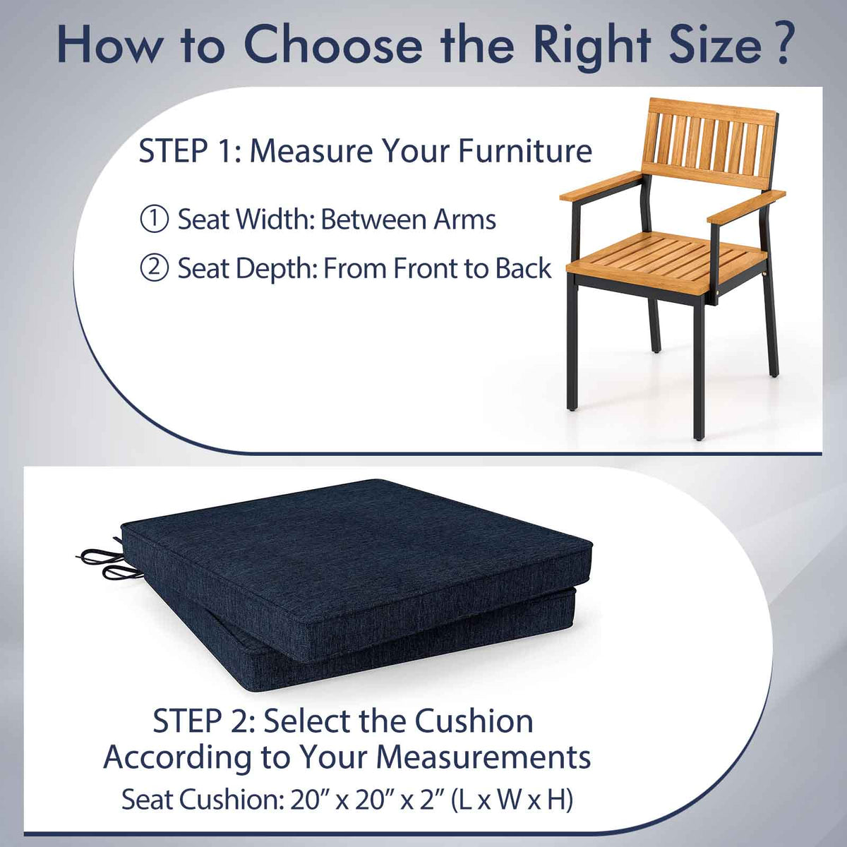 Outdoor Chair Cushion Set of 2 Waterproof Fade-Resistant Olefin Seat