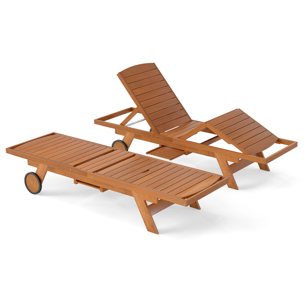 Outdoor Chaise Lounge Chair with Wheels & Adjustable Backrest