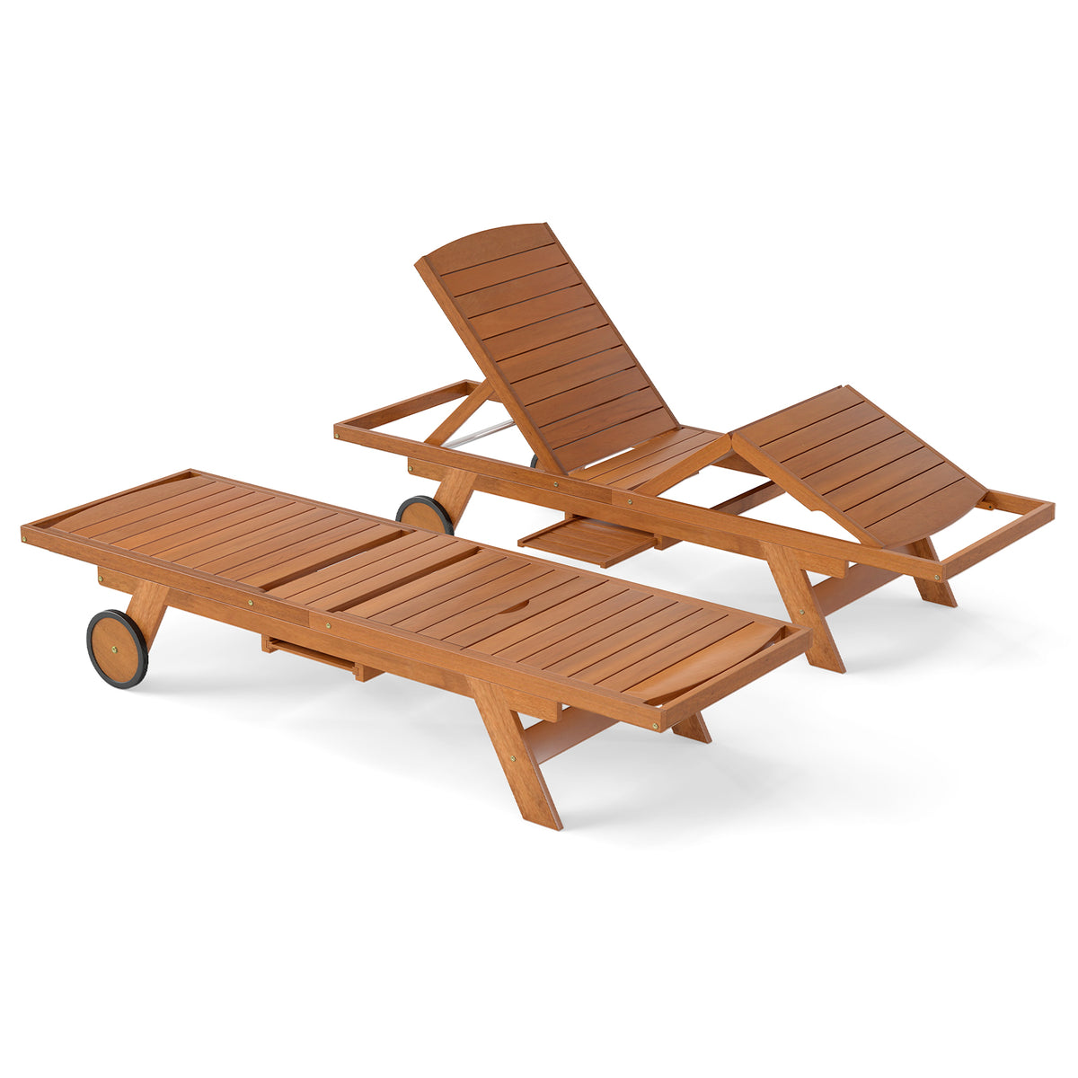 Outdoor Chaise Lounge Chair with Wheels & Adjustable Backrest