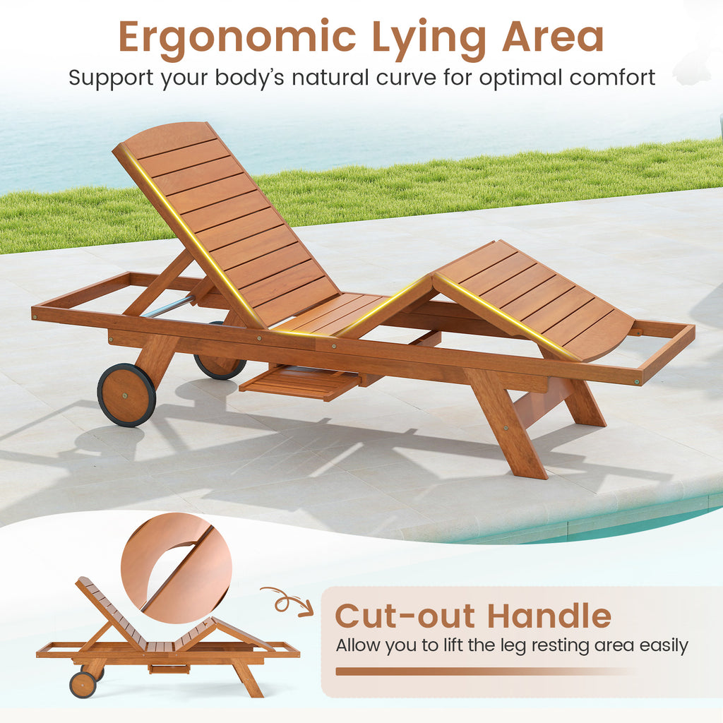 Outdoor Chaise Lounge Chair with Wheels & Adjustable Backrest