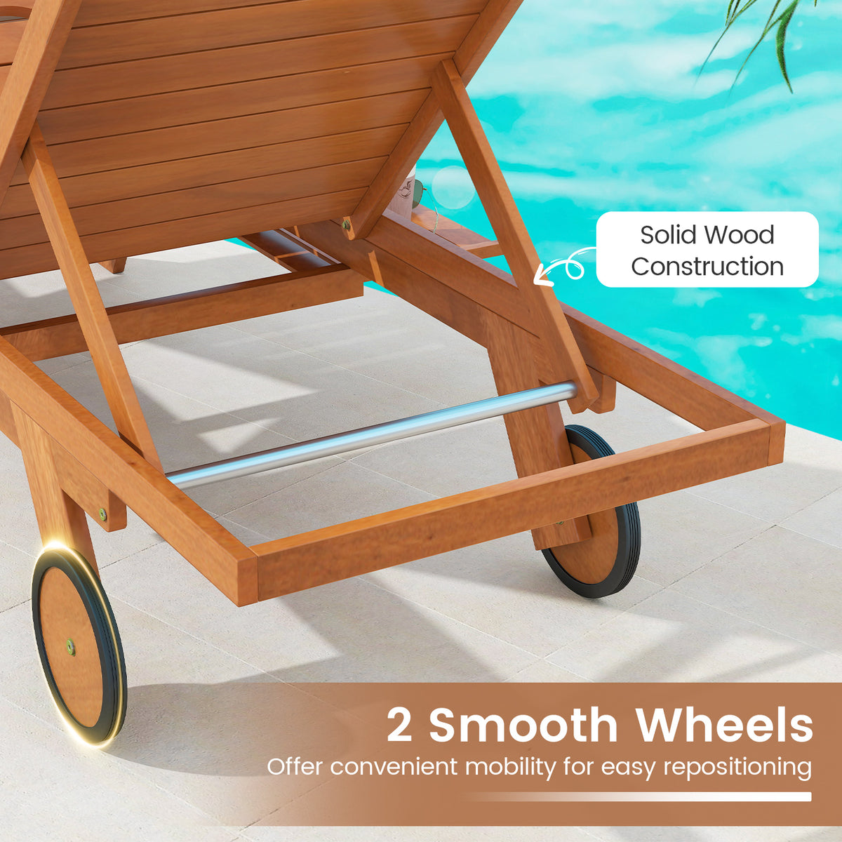 Outdoor Chaise Lounge Chair with Wheels & Adjustable Backrest