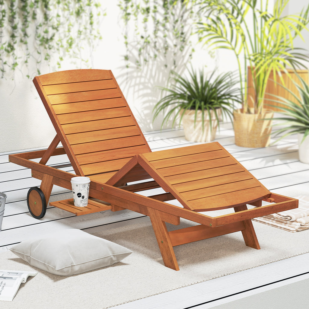 Outdoor Chaise Lounge Chair with Wheels & Adjustable Backrest