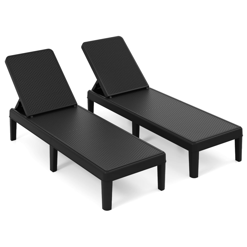 Outdoor Chaise Lounger Chair Set of 2, Black - Waterproof Rattan