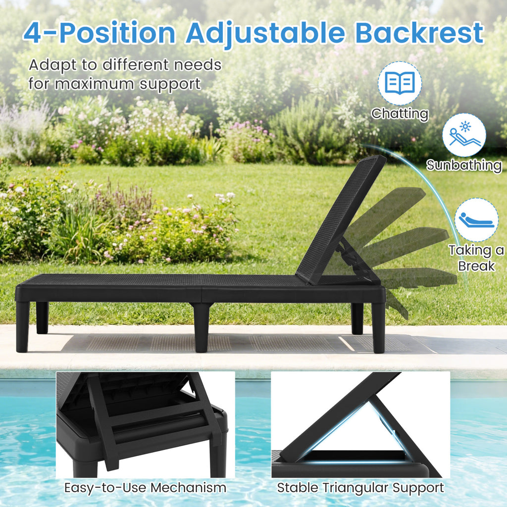 Outdoor Chaise Lounger Chair Set of 2, Black - Waterproof Rattan