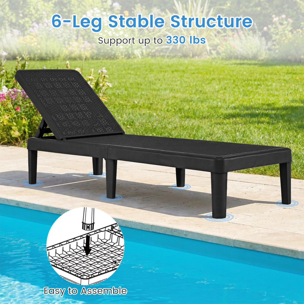 Outdoor Chaise Lounger Chair Set of 2, Black - Waterproof Rattan