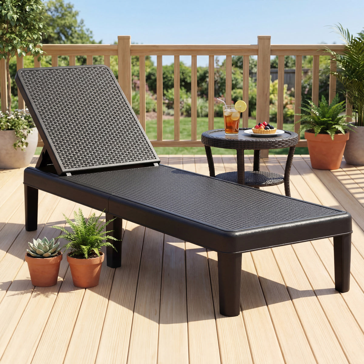 Outdoor Chaise Lounger Chair Set of 2, Black - Waterproof Rattan