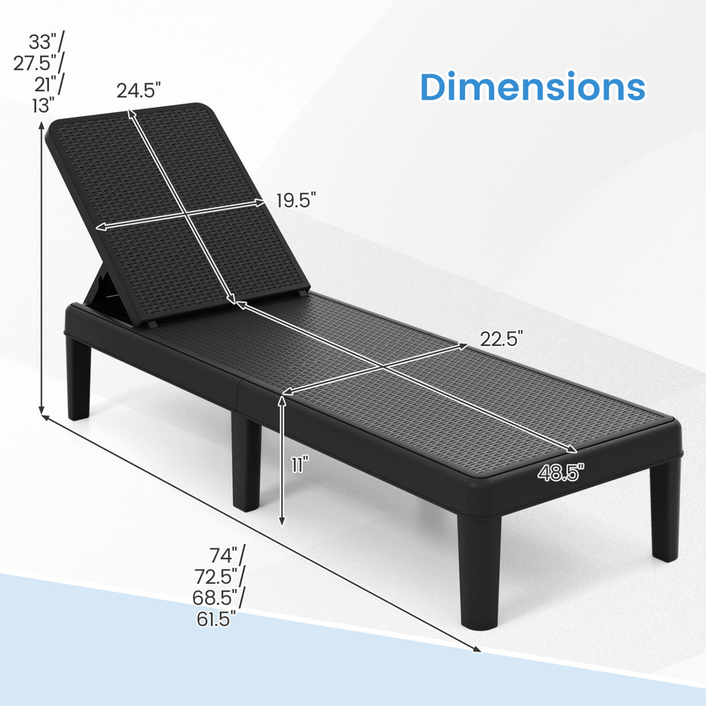 Outdoor Chaise Lounger Chair Set of 2, Black - Waterproof Rattan