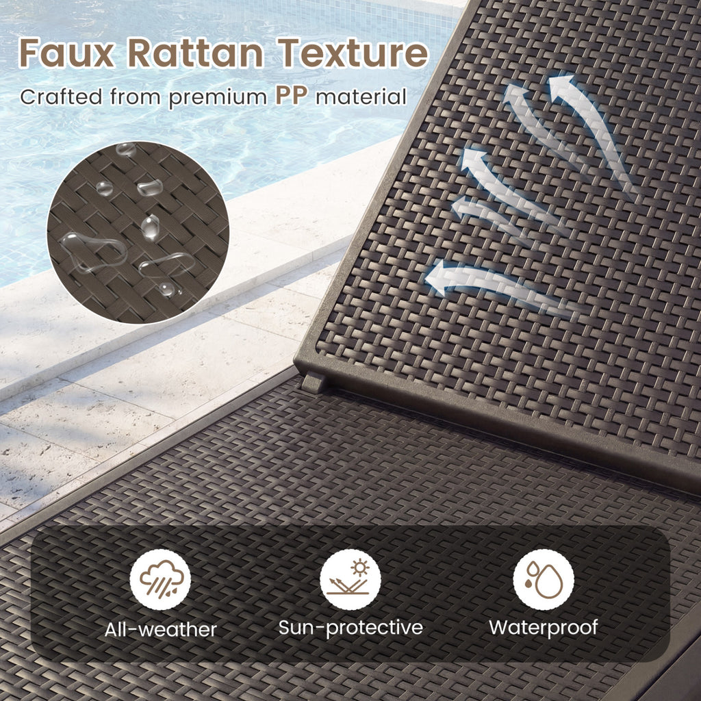 Outdoor Chaise Lounger Chair with Waterproof Rattan Textured PP