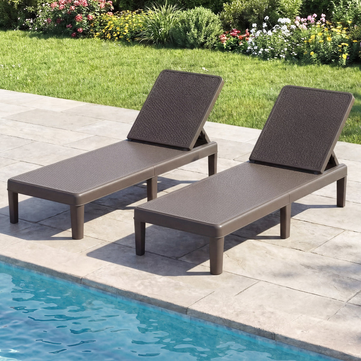 Outdoor Chaise Lounger Chair with Waterproof Rattan Textured PP