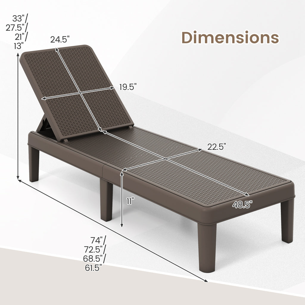 Outdoor Chaise Lounger Chair with Waterproof Rattan Textured PP